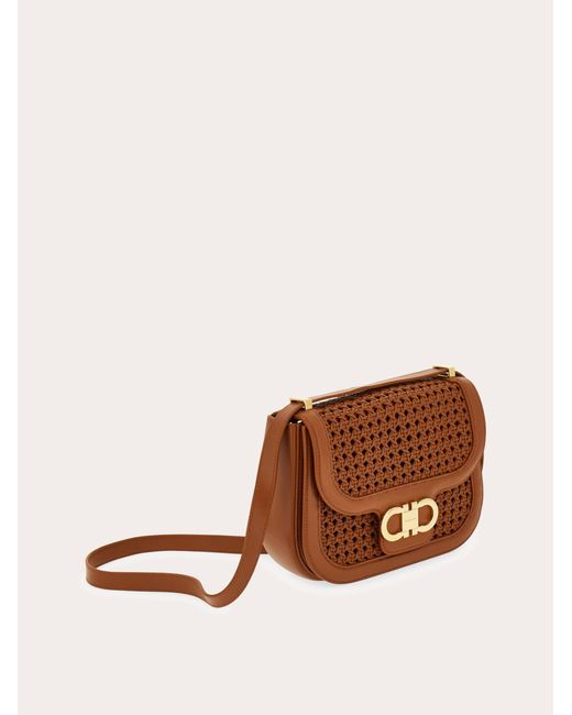 Ferragamo Brown Double Gancini North-South Crossbody Bag (Xs)