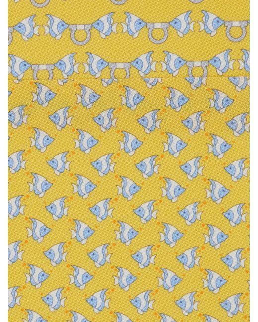 Ferragamo Yellow Mini Fish Print Silk Tie for men