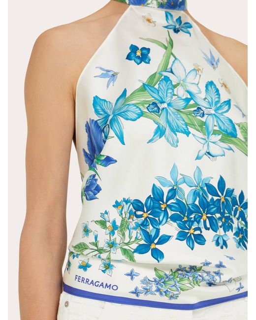 Ferragamo White Spring Print Foulard Top