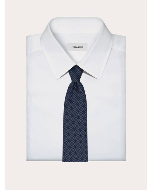 Ferragamo Blue Micro Gancini Print Silk Jacquard Tie for men