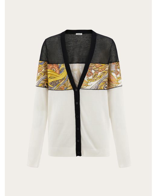 Ferragamo Black V-Neck Cardigan With Rooster Print Inserts