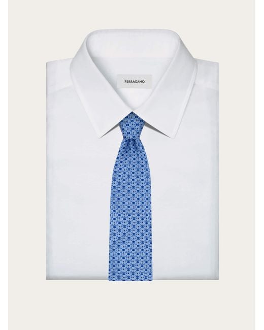 Ferragamo Blue Gancini Square Print Silk Tie for men