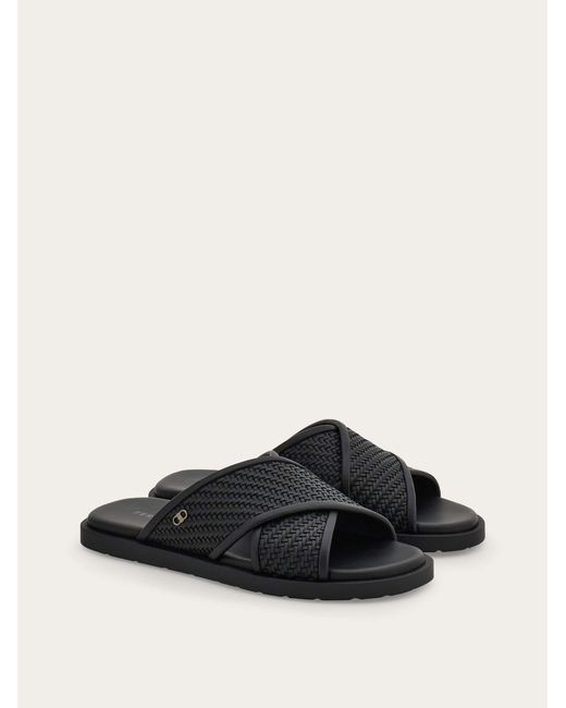 Ferragamo Black Gancini Ornament Sandal for men