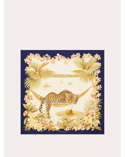Ferragamo Metallic Jungle Print Silk Scarf