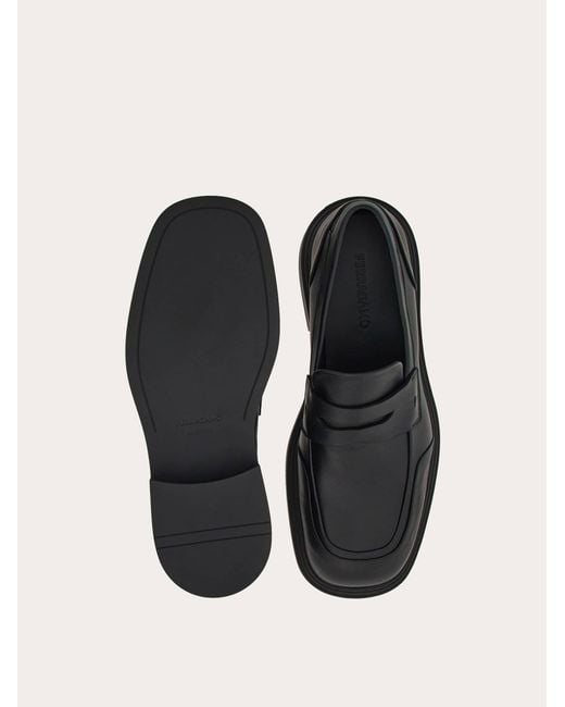 Ferragamo Black Men Loafer With Rubber Details for men