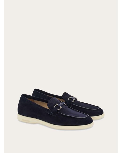 Ferragamo Blue Casual Loafer With Gancini Ornament for men