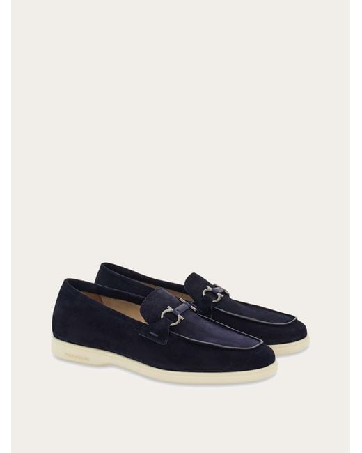 Ferragamo Blue Casual Loafer With Gancini Ornament for men