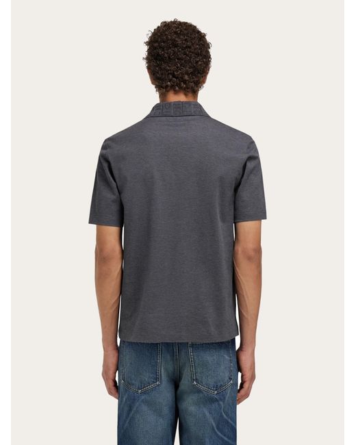 Ferragamo Blue V-Neck Polo With Jacquard Pocket Detail for men