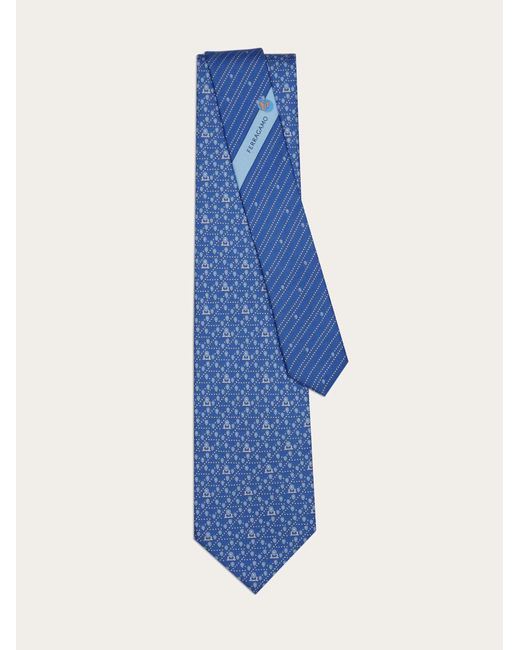 Ferragamo Blue Tag Print Silk Tie for men