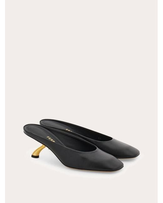 Ferragamo Black S-Shaped Heel Mule .5