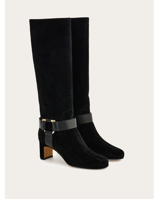 Ferragamo Black Women Gancini Ornament Knee High Boot