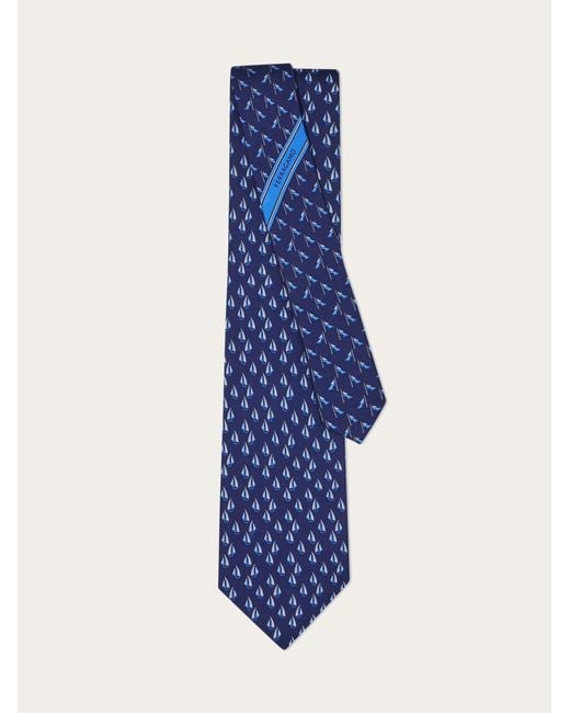 Ferragamo Blue Nautical Print Silk Tie for men
