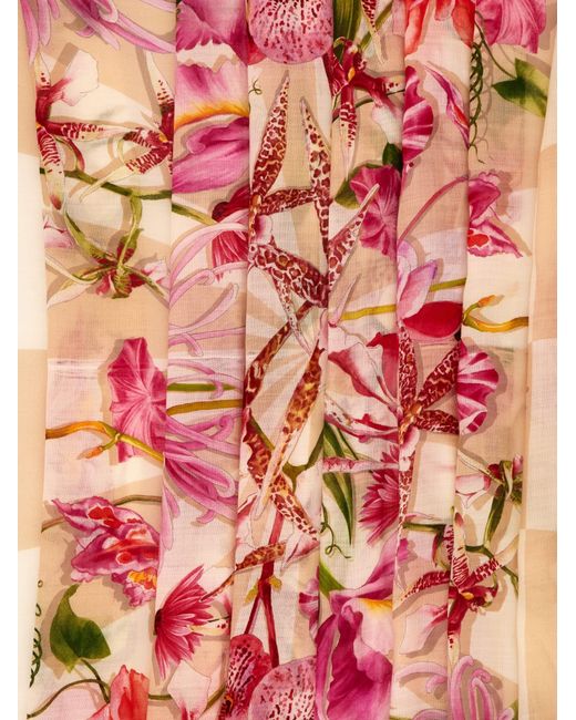 Ferragamo Pink Floral Bloom Print Shawl