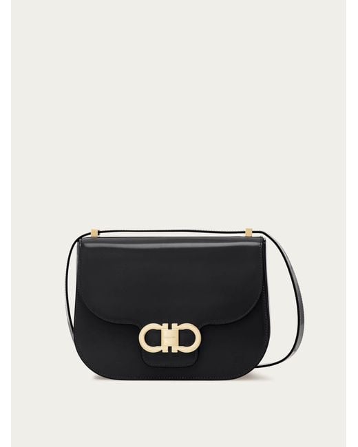 Ferragamo Black Double Gancini North-South Crossbody Bag