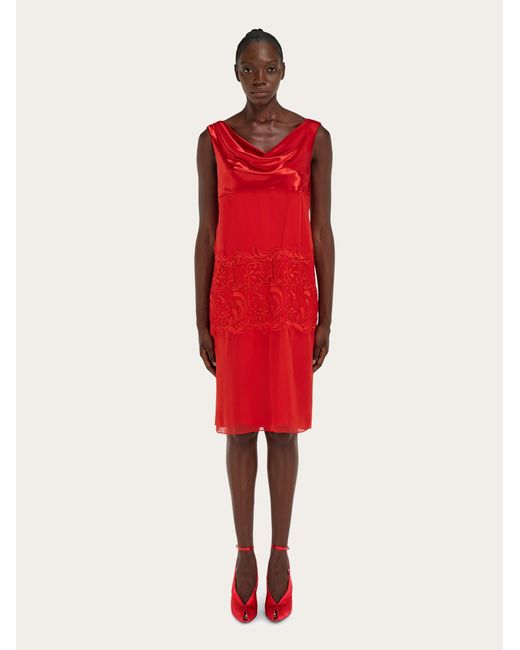 Ferragamo Red Silk Dress With Drape Detail