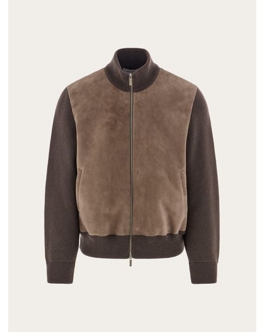 Ferragamo Brown Blouson With Leather Inserts for men