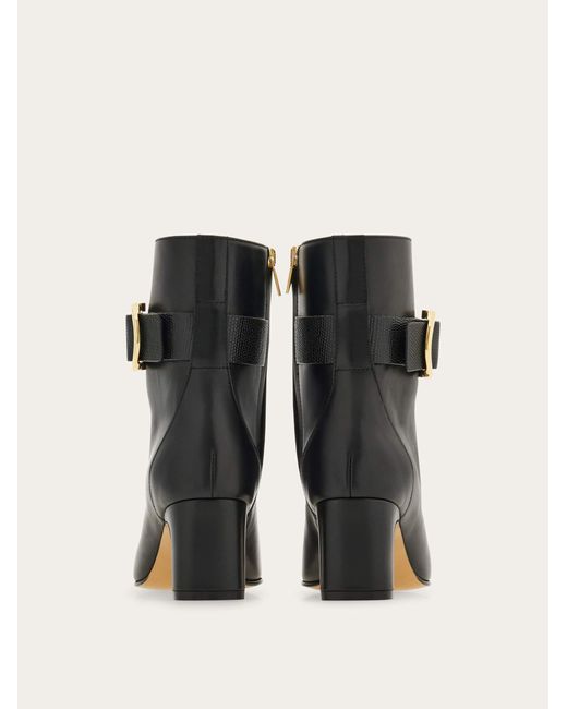 Ferragamo Black Gancini Ornament Mid Heel Ankle Boot