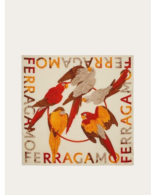 Ferragamo Orange Parrot Print Silk Foulard