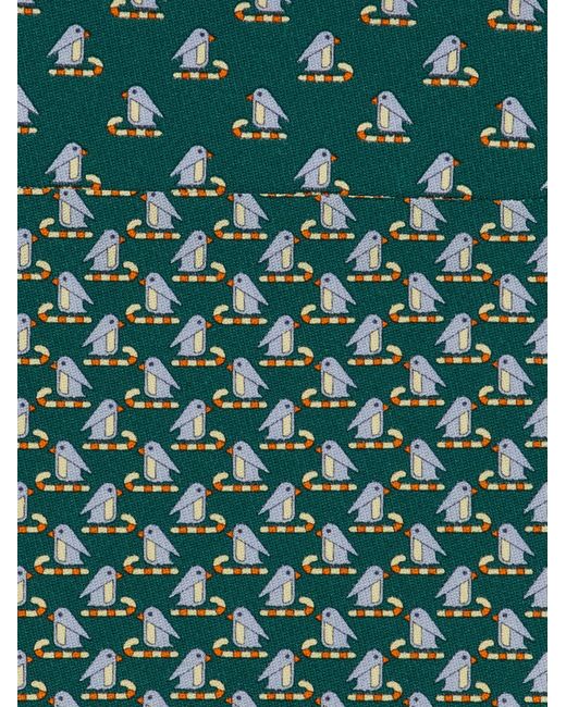 Ferragamo Green Penguin Print Silk Tie for men