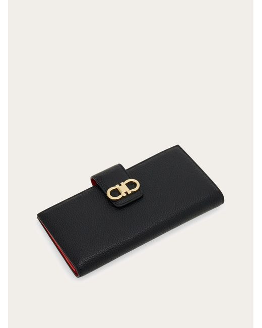 Ferragamo Black Double Gancini Continental Wallet