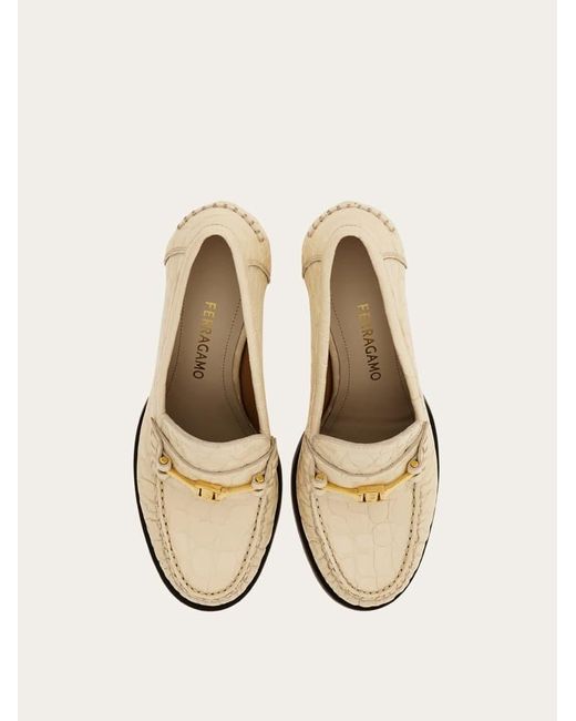 Donna Mocassino Pump Con Fibbia F Taglia di Ferragamo in Natural