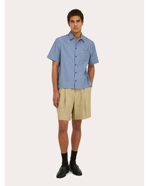 Ferragamo Blue Short Sleeve Popline Shirt for men