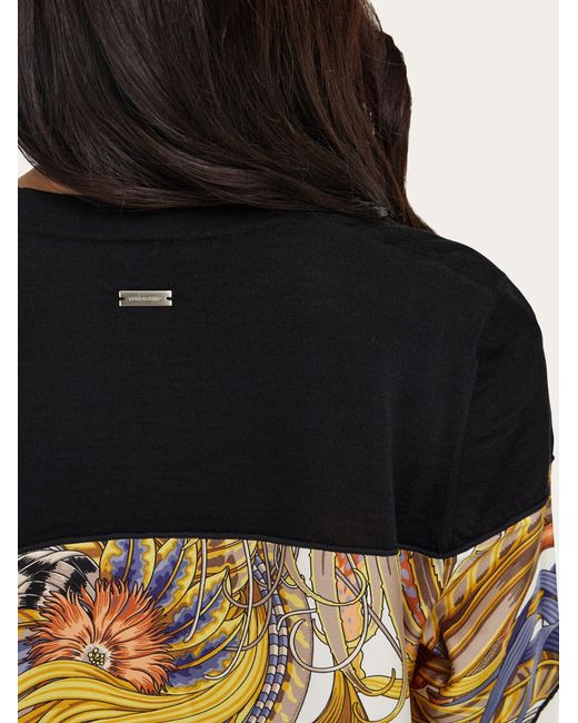 Ferragamo Black V-Neck Cardigan With Rooster Print Inserts