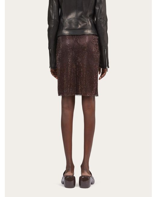 Ferragamo Black Rhinestone And Mesh Skirt