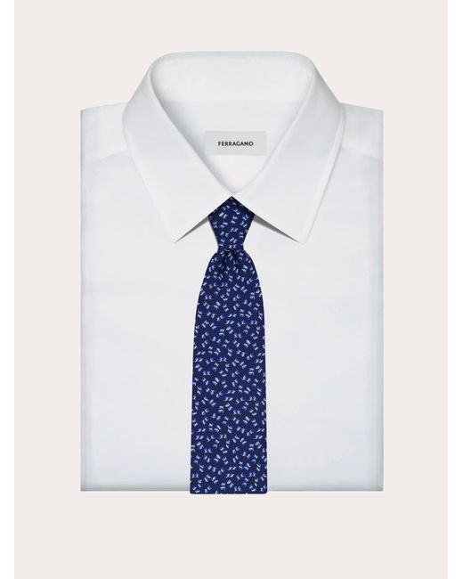 Ferragamo Blue Dragonfly Print Silk Tie for men