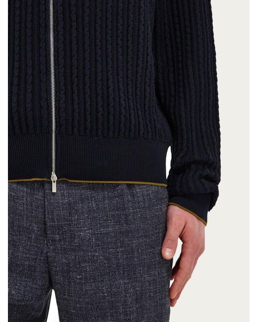 Ferragamo Blue Cotton And Silk Cardigan for men