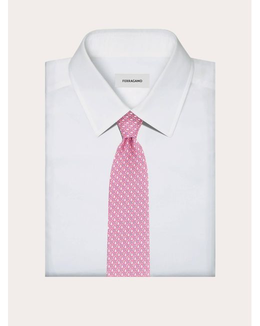 Ferragamo Pink Equestrian Print Silk Tie for men