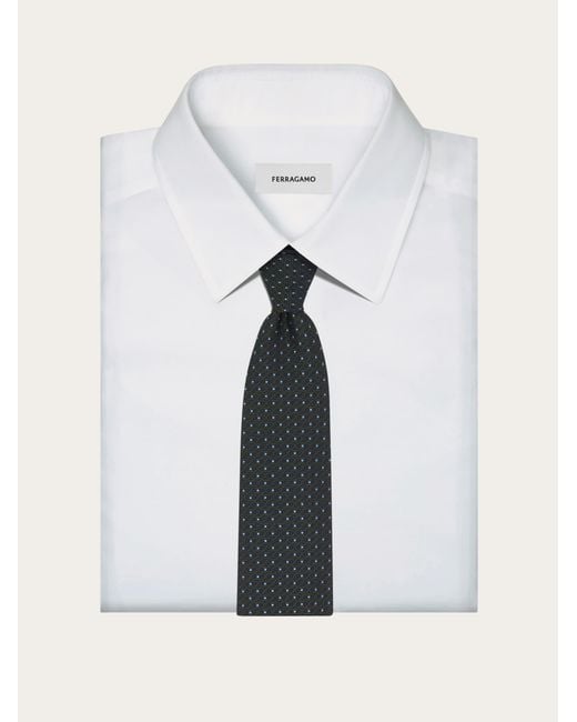 Ferragamo Black Double Gancini Silk Jacquard Tie for men