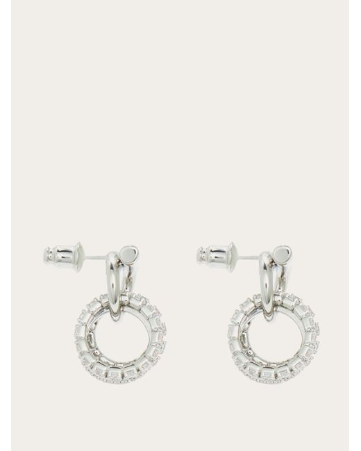 Ferragamo Natural Gancini Earrings With Crystal Ring Pendant Detail