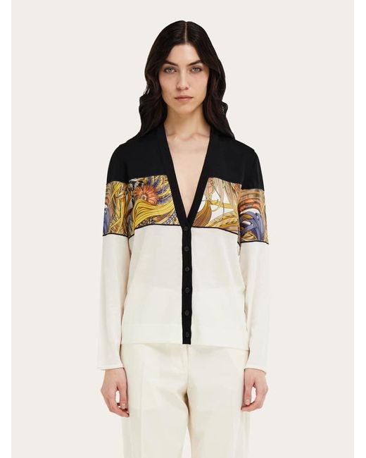 Ferragamo Black V-Neck Cardigan With Rooster Print Inserts