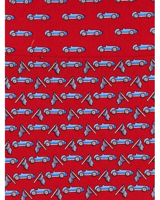 Ferragamo Red Race Print Silk Tie for men