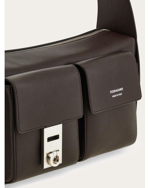 Ferragamo Black Utility Shoulder Bag With Hug Buckle (M) for men