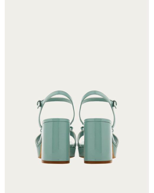 Ferragamo Green Platform Sandal With Mini Bow
