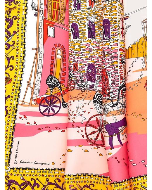 Ferragamo Orange Palazzo Spini Feroni Print Silk Scarf
