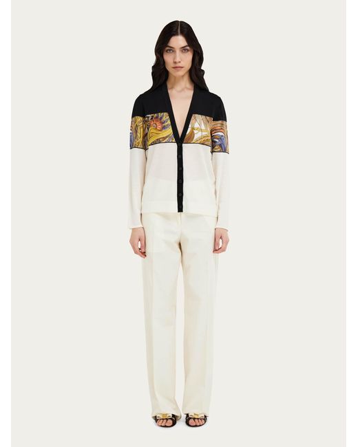 Ferragamo Black V-Neck Cardigan With Rooster Print Inserts