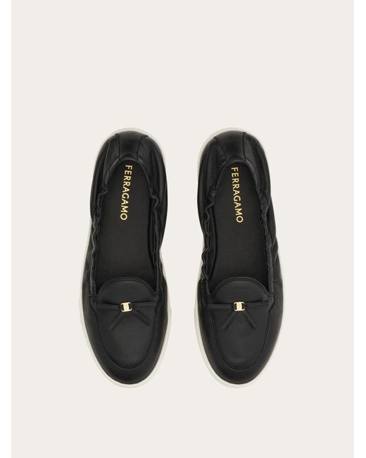 Ferragamo White Flexible Loafer With Mini Bow