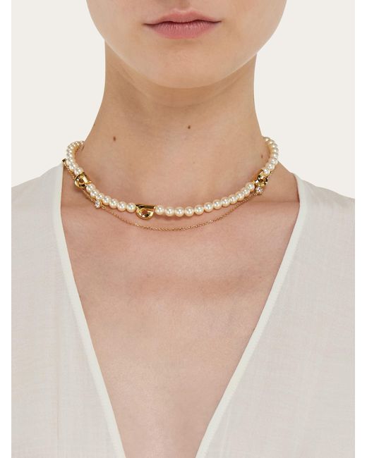Ferragamo Natural Double Strand Necklace With Pearls