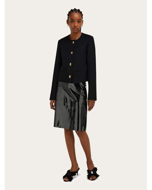 Ferragamo Black Wool And Cashmere Gancini Jacket