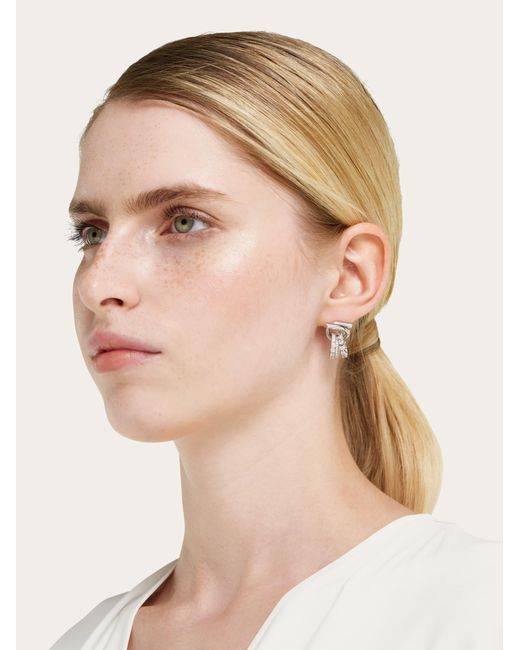 Ferragamo Natural Gancini Earrings With Crystal Ring Pendant Detail
