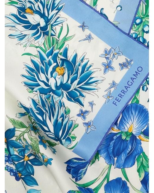 Ferragamo Blue Spring Print Silk Scarf