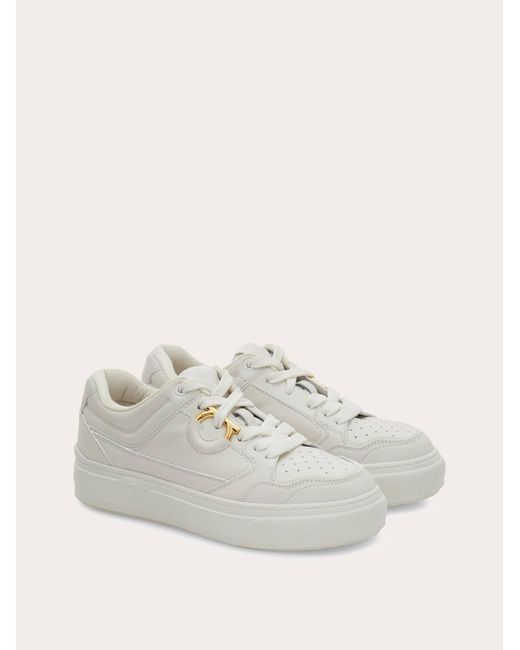 Ferragamo White Gancini Sneaker