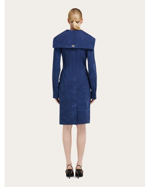 Ferragamo Blue Washed Gabardine Dress