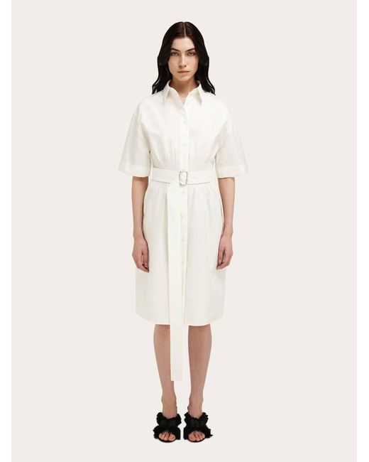 Ferragamo Natural Cotton And Silk Shirt Dress