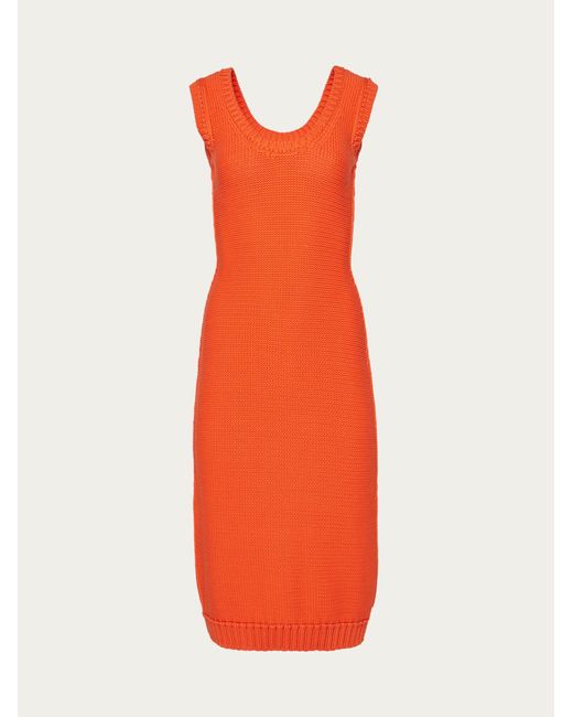Ferragamo Orange Sleeveless Midi Knitted Dress