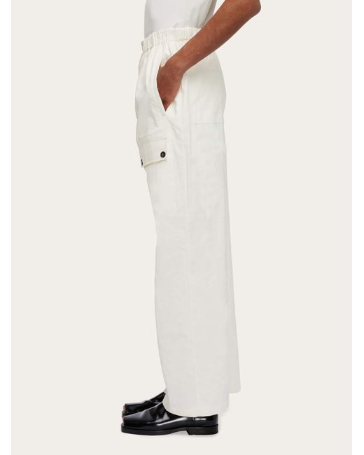 Ferragamo Natural Drawstring Linen Trouser With Applied Pockets for men