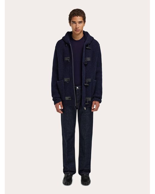 Ferragamo Blue Wool Blend Duffle Coat for men